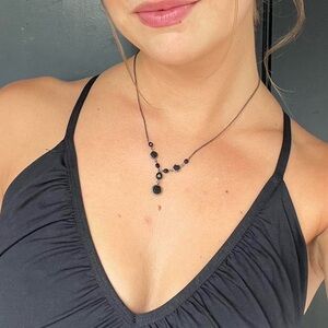 Vintage Classy black gem silver necklace